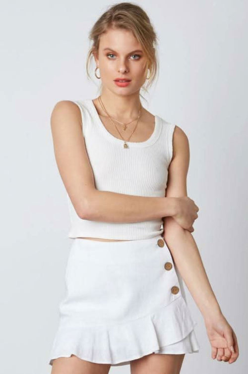 All I Can Do White Button-Up Mini Skirt