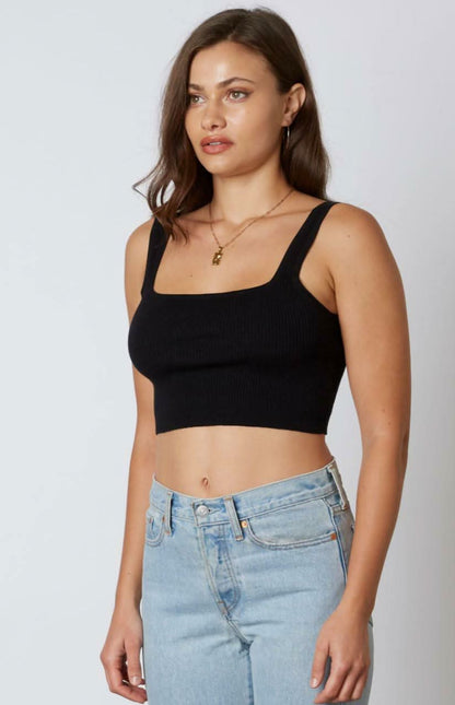 Allison Solid Rib Black Cropped Tank Top