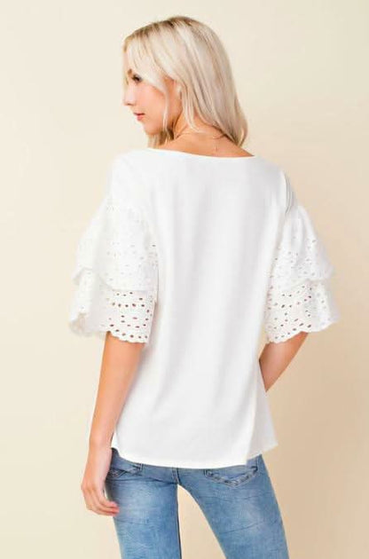 Lakeside White Eyelet Ruffle Sleeve Top