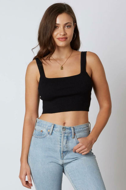 Allison Solid Rib Black Cropped Tank Top