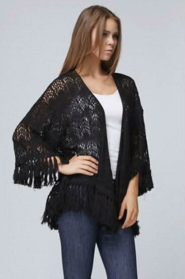 Andree Black Crochet Fringe Kimono