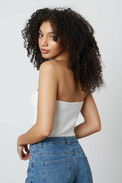 Cheri White Ribbed Knit Tube Top