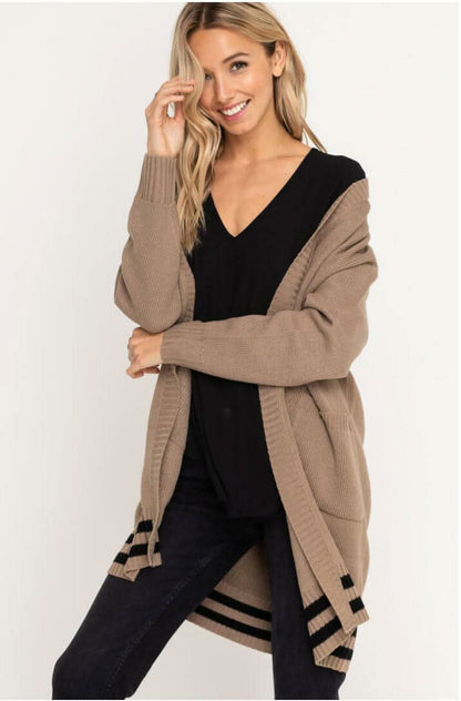 Bianca Taupe and Black Cardigan Sweater