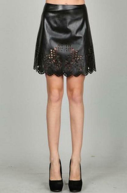 Ark & Co Party On Black Vegan Leather Laser Cut Skirt