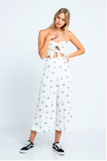 London Garden White Floral Print Double Tie-Front Jumpsuit