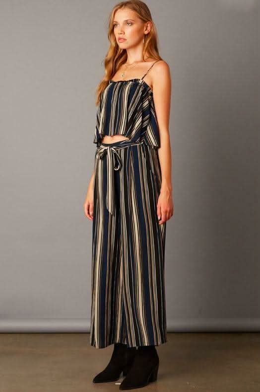 Aretti Navy Striped Flounce Top Two-Piece Jumpsuit