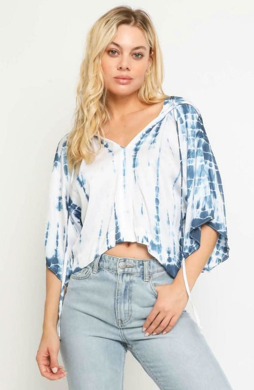 Baja Boho Blue and White Tie-Dye Hooded Top