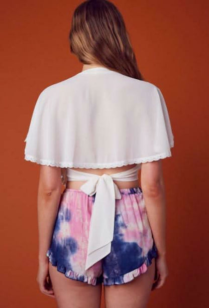 Boardwalk Pink Tie-Dye Ruffle Trim Shorts