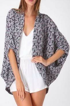 Julie Black Floral Print Kimono