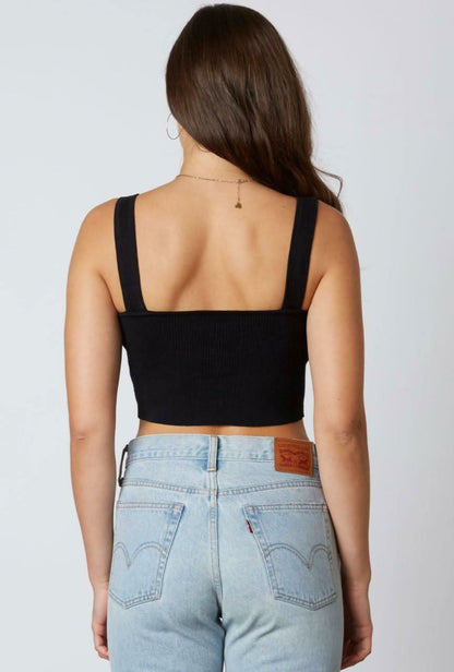 Allison Solid Rib Black Cropped Tank Top