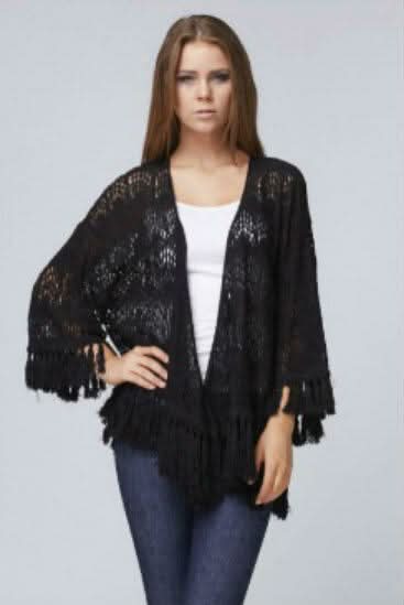 Andree Black Crochet Fringe Kimono