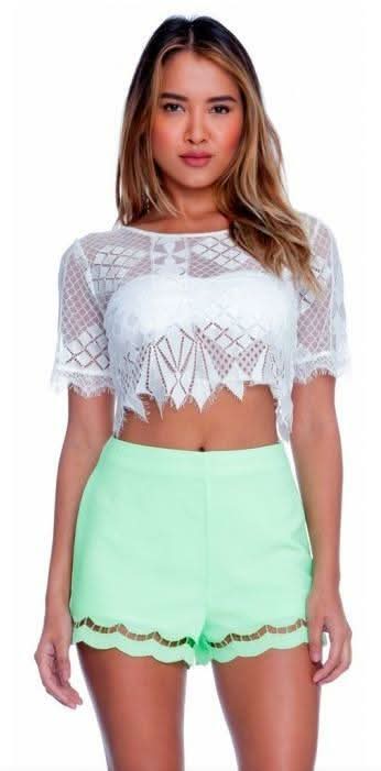Lush Aztec Off White Lace Crop Top