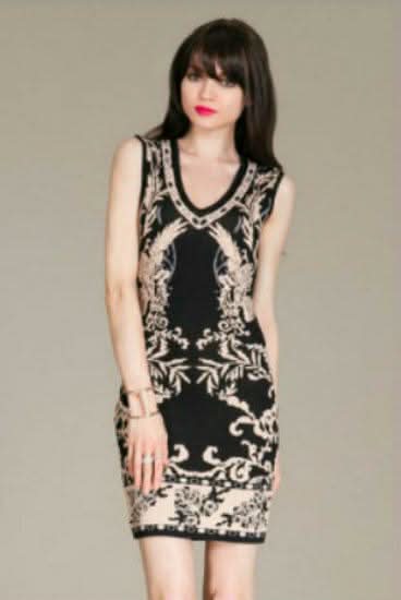 Anthi Black Floral Bodycon Sweater Dress