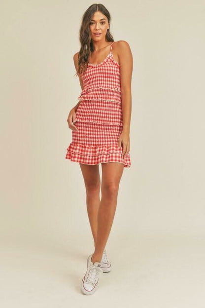 Lily Red Gingham Smocked Ruffle Mini Dress