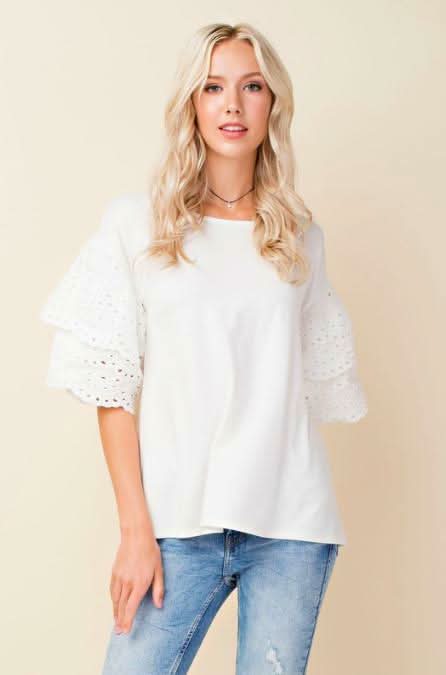 Lakeside White Eyelet Ruffle Sleeve Top