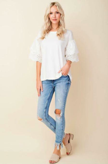 Lakeside White Eyelet Ruffle Sleeve Top