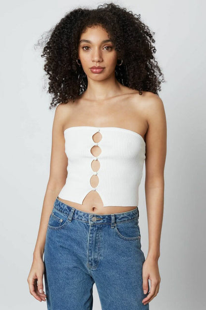 Cheri White Ribbed Knit Tube Top