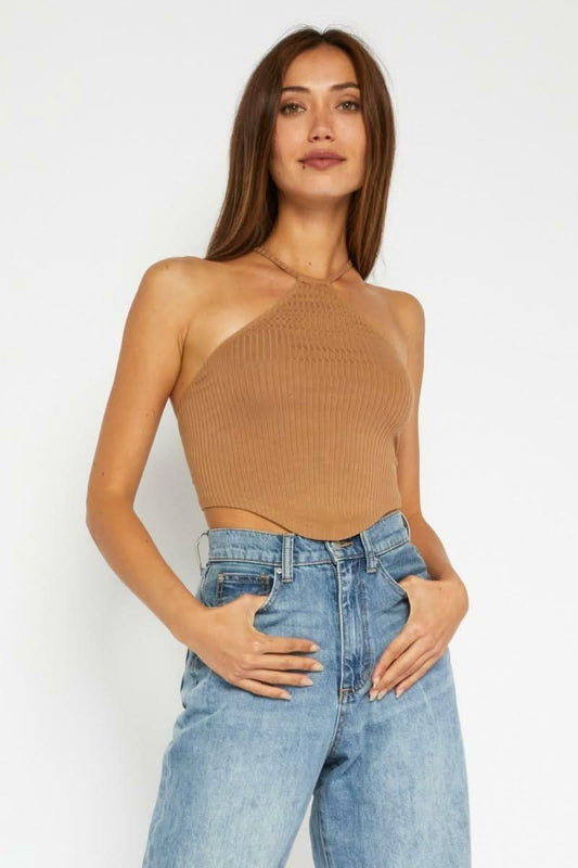 Always Yours Mocha Cropped Halter Top