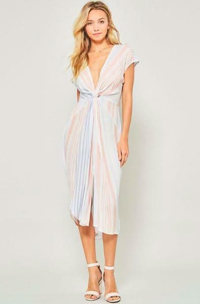 By The Sea Blue Striped Knotted Midi Dress