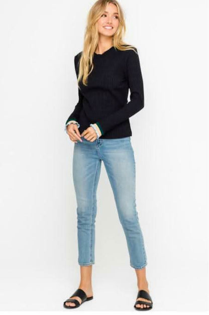 Lola Black Ribbed Long Sleeve Top