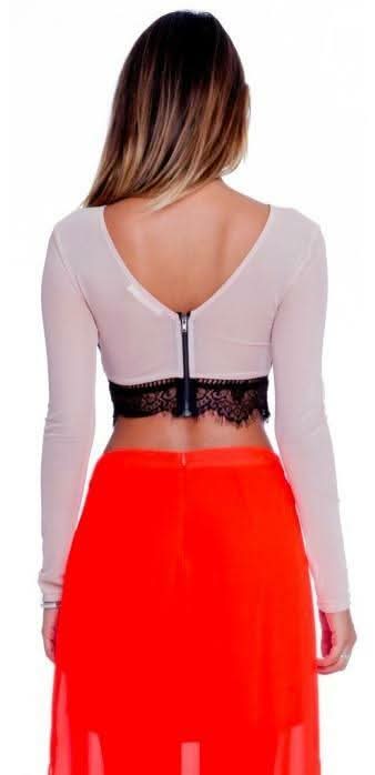 Can't Get Enough Tan Lace Crop Top