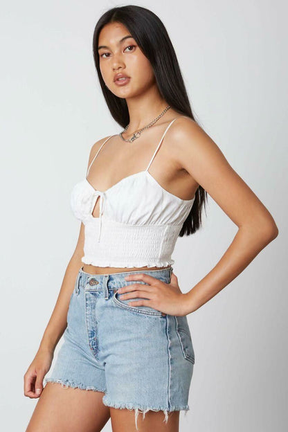 Hope White Smocked Cutout Crop Top