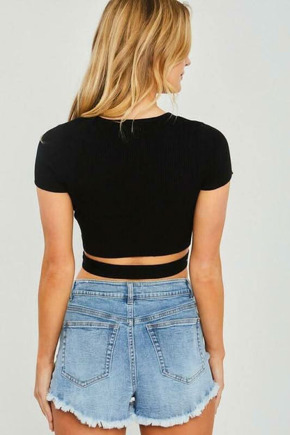 Amy Black Center Ring Knit Crop Top