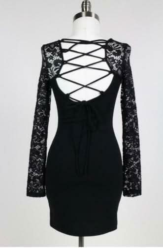 Be Modish Black Lace-Up Long Sleeve Mini Dress