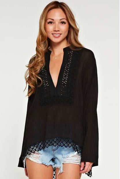 Cassandra Black Lace Bell Sleeve Top