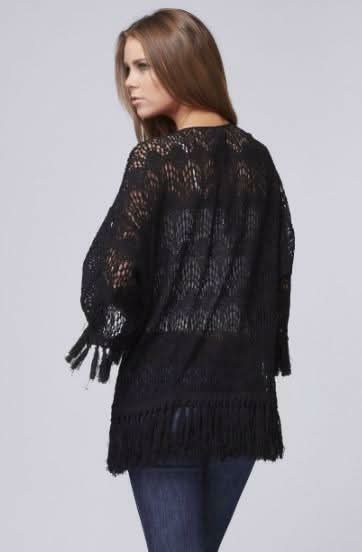 Andree Black Crochet Fringe Kimono