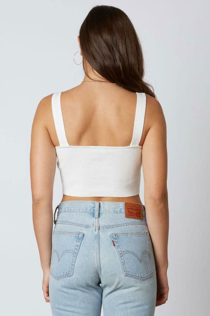 Allison Solid Rib White Cropped Tank Top