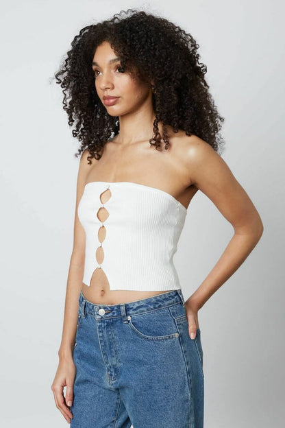 Cheri White Ribbed Knit Tube Top