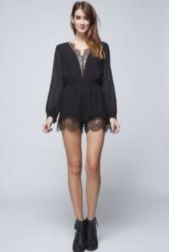 Hommage Havana Black Lace Long Sleeve Romper
