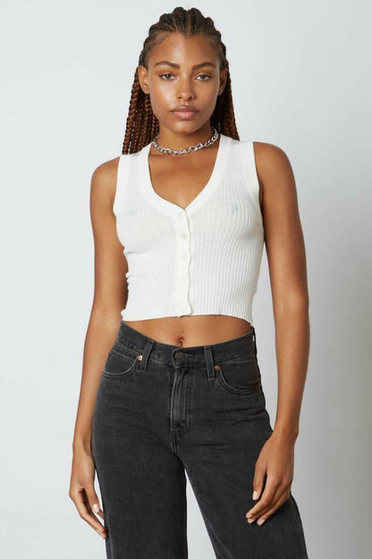 Little Bit of Sweetness White Cropped Button-Down Vest