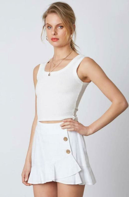 All I Can Do White Button-Up Mini Skirt