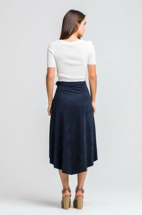 Anemone Navy Midi Suede Wrap Skirt