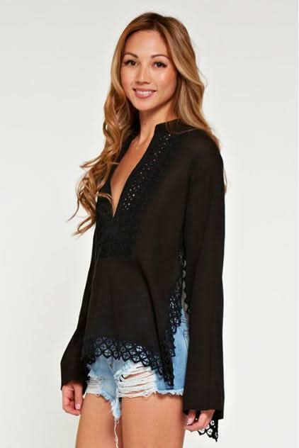 Cassandra Black Lace Bell Sleeve Top