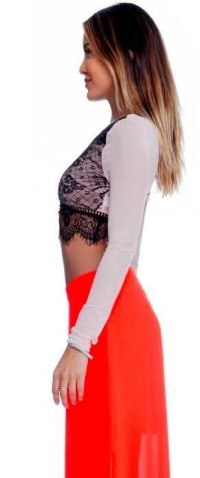 Can't Get Enough Tan Lace Crop Top