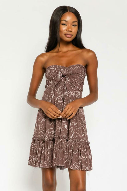 Canyon Sunset Etched Espresso Strapless Mini Dress