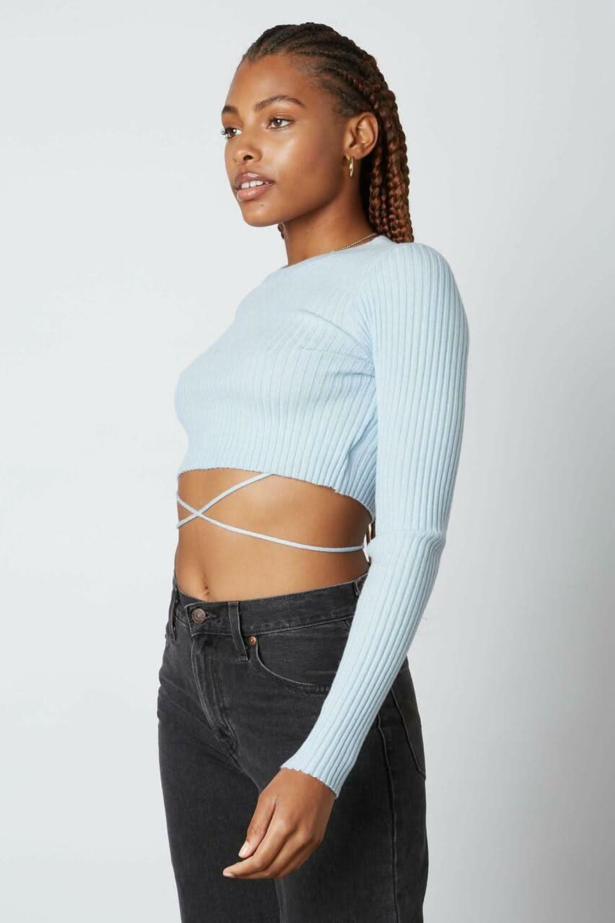 Always A Flirt Baby Blue Ribbed Cropped Sweater