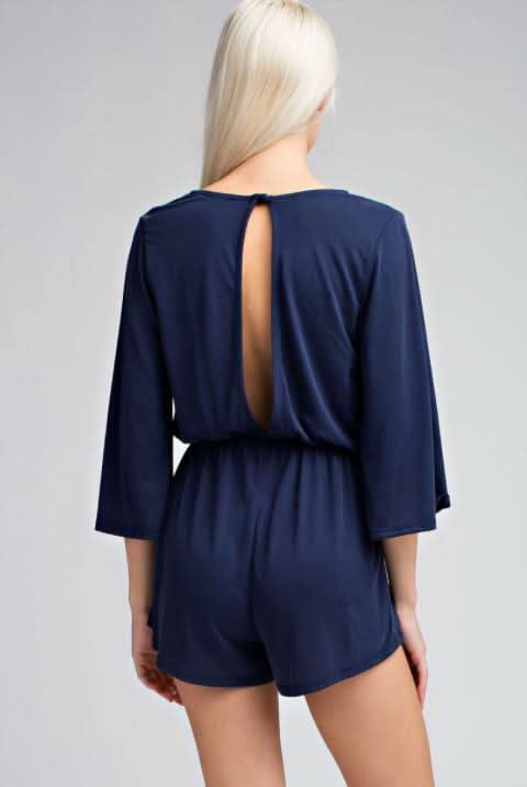 Be Bashful Vintage Blue Wrap Romper
