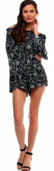 Brenda Black and White Floral Off-the-Shoulder Romper