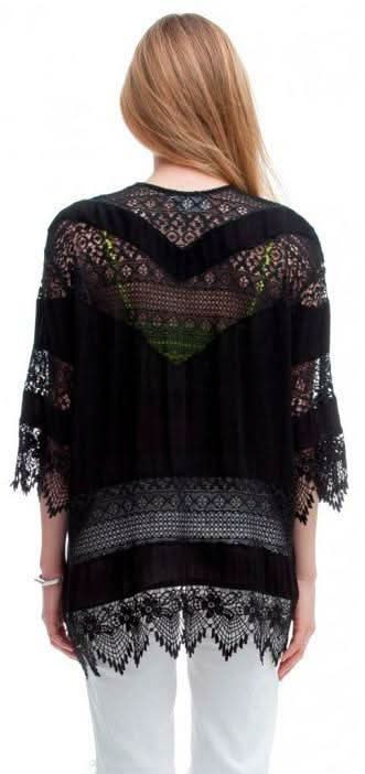 Hawaiian Nights Black Crochet Lace Kimono