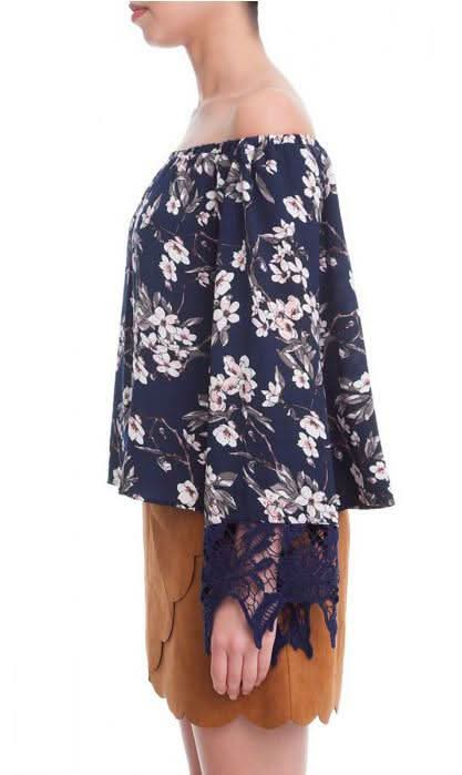 Always and Forever Navy Floral Off-the-Shoulder Top
