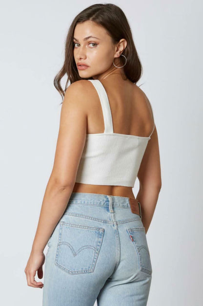 Allison Solid Rib White Cropped Tank Top