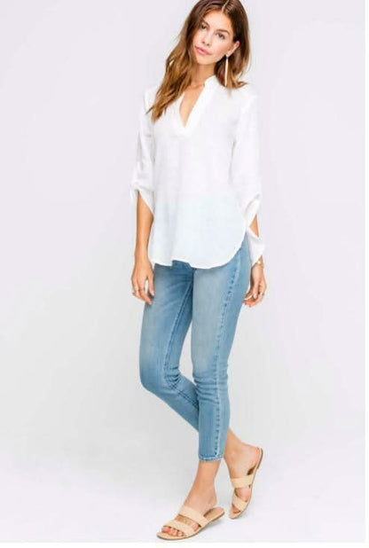 Just In Time White Roll Tab Sleeve Top