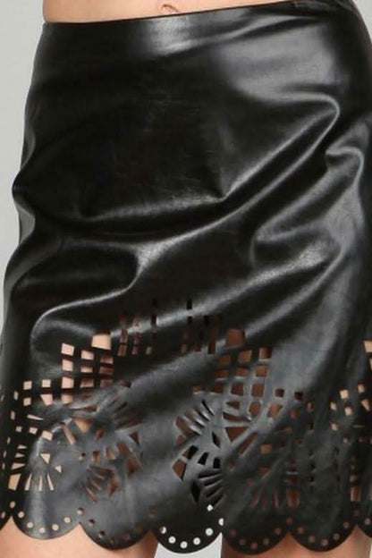 Ark & Co Party On Black Vegan Leather Laser Cut Skirt