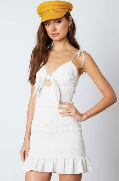 Adalene White Smocked Tie-Front Cami Dress