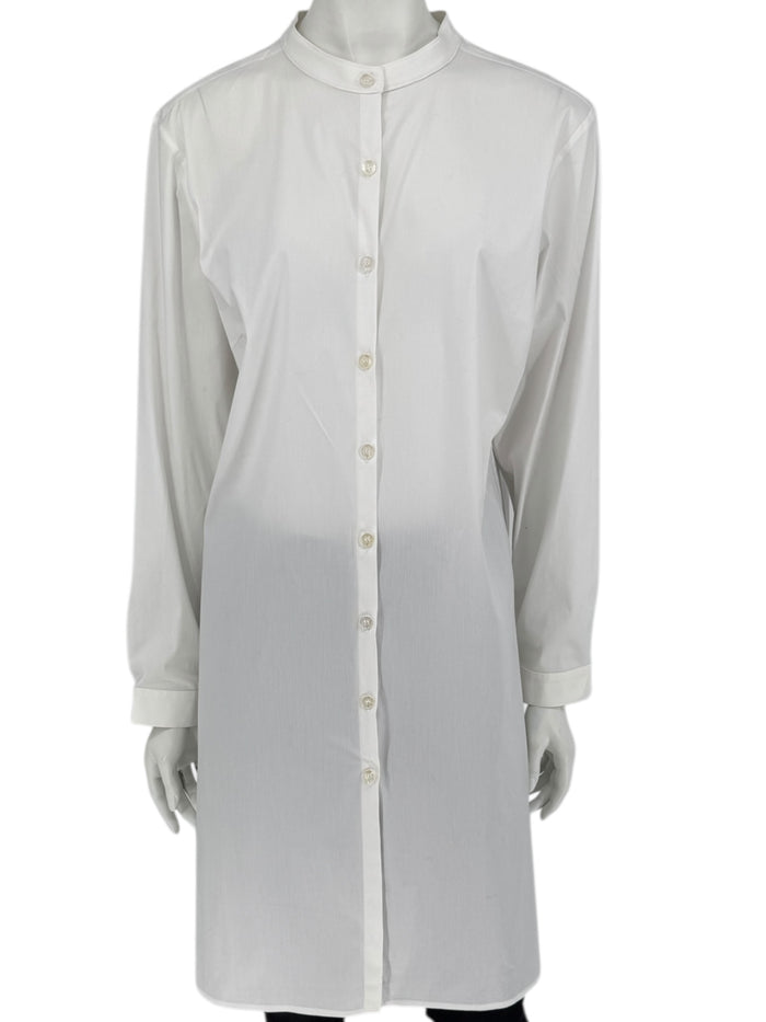 Jennifer Torosian White Long Button-Front Shirt Dress with Mandarin Collar – Size M