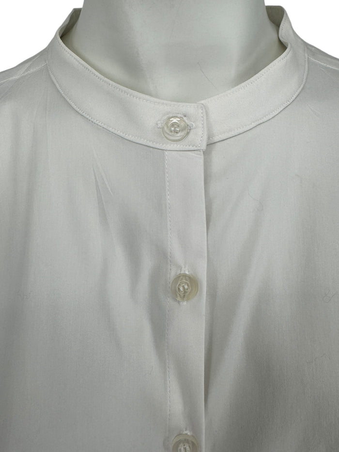 Jennifer Torosian White Long Button-Front Shirt Dress with Mandarin Collar – Size M